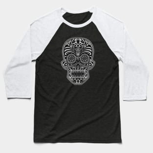 Intricate White and Black Sugar Skull Baseball T-Shirt